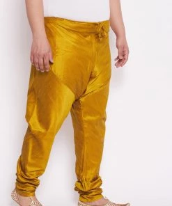 VASTRAMAY Men's Plus Size Mustard Cotton Silk Blend Pyjama