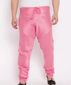 VASTRAMAY Men's Plus Size Pink Solid Slim-Fit Churidar