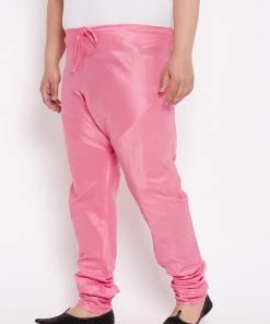 VASTRAMAY Men's Plus Size Pink Solid Slim-Fit Churidar