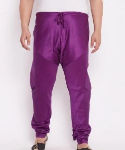 VASTRAMAY Men's Plus Size Purple Cotton Silk Blend Pyjama