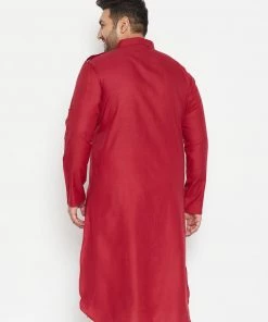 Plus Size Collection VASTRAMAY Men's Plus Size Maroon Cotton Blend Pathani Kurta