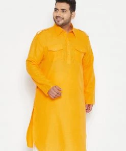 Plus Size Collection VASTRAMAY Men's Plus Size Mustard Cotton Blend Pathani Kurta