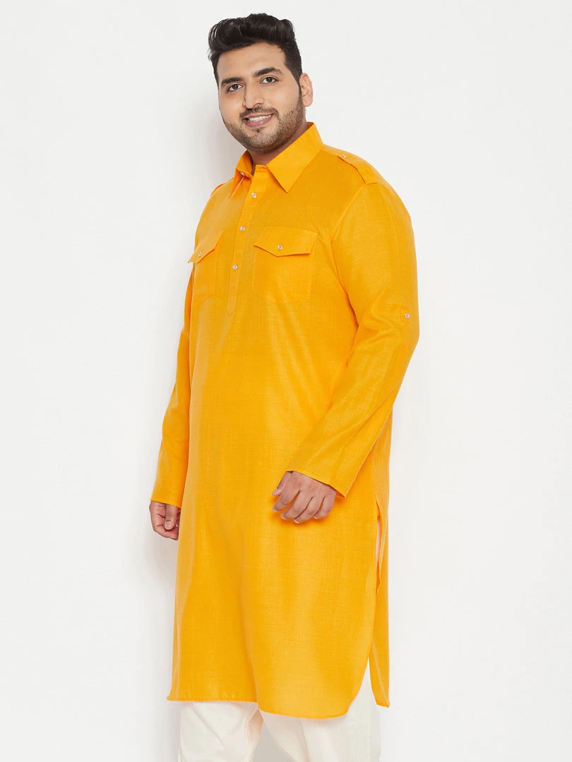 Plus Size Collection VASTRAMAY Men's Plus Size Mustard Cotton Blend Pathani Kurta 7 Plus Size Collection VASTRAMAY Men's Plus Size Mustard Cotton Blend Pathani Kurta