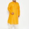 Vastramay Plus Size Collection Men's Plus Size Mustard And Cream Cotton Blend Pathani Set