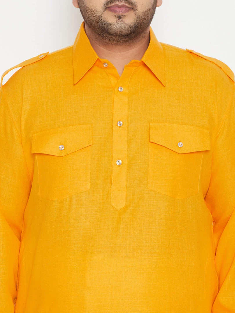 Plus Size Collection VASTRAMAY Men's Plus Size Mustard Cotton Blend Pathani Kurta 6 Plus Size Collection VASTRAMAY Men's Plus Size Mustard Cotton Blend Pathani Kurta