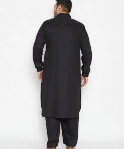 Plus Size Collection VASTRAMAY Men's Plus Size Black Cotton Blend Pathani Set