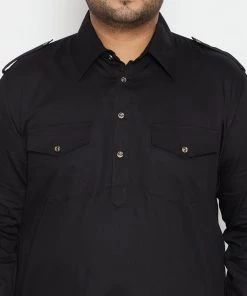Plus Size Collection VASTRAMAY Men's Plus Size Black Cotton Blend Pathani Set