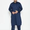 VASTRAMAY Men's Plus Size Blue Cotton Blend Pathani Set Plus Size Collection