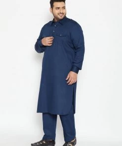 VASTRAMAY Men's Plus Size Blue Cotton Blend Pathani Set Plus Size Collection