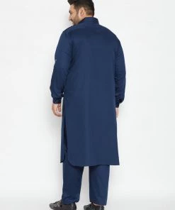 VASTRAMAY Men's Plus Size Blue Cotton Blend Pathani Set Plus Size Collection