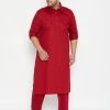 VASTRAMAY Men's Plus Size Maroon Cotton Blend Pathani Set