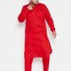 VASTRAMAY Men's Plus Size Red Cotton Blend Pathani Set 1 VASTRAMAY Men's Plus Size Red Cotton Blend Pathani Set