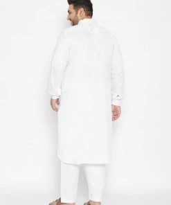 Plus Size Collection VASTRAMAY Men's Plus Size White Cotton Blend Pathani Set