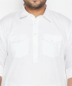 Plus Size Collection VASTRAMAY Men's Plus Size White Cotton Blend Pathani Set