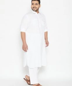 Plus Size Collection VASTRAMAY Men's Plus Size White Cotton Blend Pathani Set