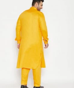VASTRAMAY Men's Plus Size Yellow Cotton Blend Pathani Set Plus Size Collection 11 VASTRAMAY Men's Plus Size Yellow Cotton Blend Pathani Set Plus Size Collection