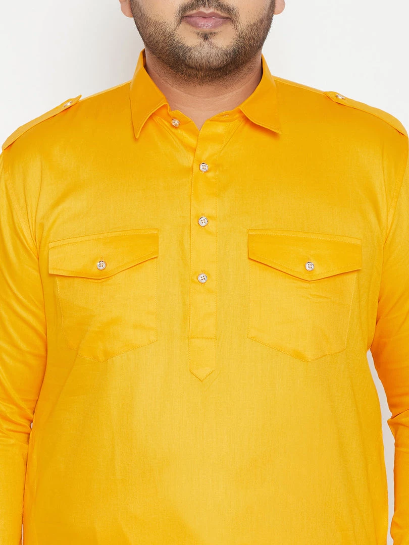 VASTRAMAY Men's Plus Size Yellow Cotton Blend Pathani Set Plus Size Collection 6 VASTRAMAY Men's Plus Size Yellow Cotton Blend Pathani Set Plus Size Collection