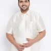 Vastramay Plus Size Collection Men's Plus Size Cream Silk Blend Ethnic Shirt