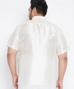 Vastramay Plus Size Collection Men's Plus Size Cream Silk Blend Ethnic Shirt 10 Vastramay Plus Size Collection Men's Plus Size Cream Silk Blend Ethnic Shirt