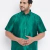 VASTRAMAY Men's Plus Size Green Silk Blend Ethnic Shirt Plus Size Collection