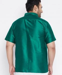 VASTRAMAY Men's Plus Size Green Silk Blend Ethnic Shirt Plus Size Collection 10 VASTRAMAY Men's Plus Size Green Silk Blend Ethnic Shirt Plus Size Collection