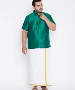 VASTRAMAY Men's Plus Size Green Silk Blend Ethnic Shirt Plus Size Collection 12 VASTRAMAY Men's Plus Size Green Silk Blend Ethnic Shirt Plus Size Collection