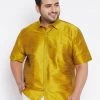 VASTRAMAY Men's Plus Size Mustard Silk Blend Ethnic Shirt Plus Size Collection