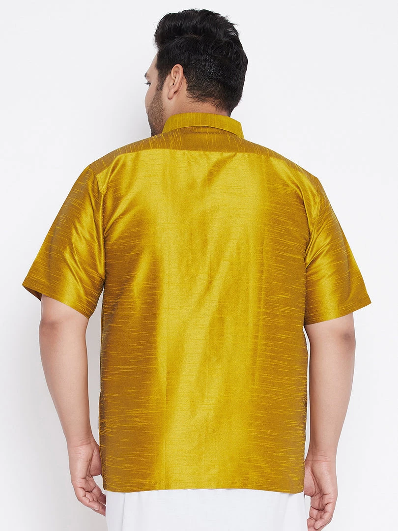 VASTRAMAY Men's Plus Size Mustard Silk Blend Ethnic Shirt Plus Size Collection 5 VASTRAMAY Men's Plus Size Mustard Silk Blend Ethnic Shirt Plus Size Collection