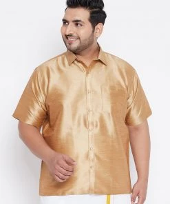 VASTRAMAY Men's Plus Size Rose Gold Silk Blend Ethnic Shirt Plus Size Collection