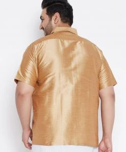 VASTRAMAY Men's Plus Size Rose Gold Silk Blend Ethnic Shirt Plus Size Collection