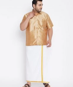 VASTRAMAY Men's Plus Size Rose Gold Silk Blend Ethnic Shirt Plus Size Collection