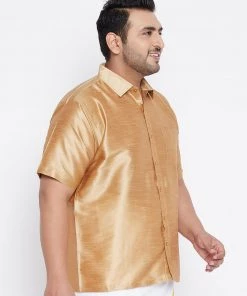 VASTRAMAY Men's Plus Size Rose Gold Silk Blend Ethnic Shirt Plus Size Collection