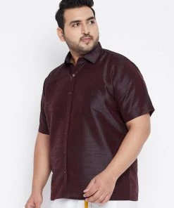 VASTRAMAY Men's Plus Size Wine Silk Blend Ethnic Shirt