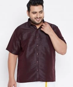 VASTRAMAY Men's Plus Size Wine Silk Blend Ethnic Shirt