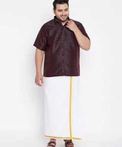 VASTRAMAY Men's Plus Size Wine Silk Blend Ethnic Shirt