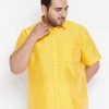 Plus Size Collection VASTRAMAY Men's Plus Size Yellow Silk Blend Ethnic Shirt