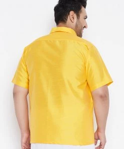 Plus Size Collection VASTRAMAY Men's Plus Size Yellow Silk Blend Ethnic Shirt