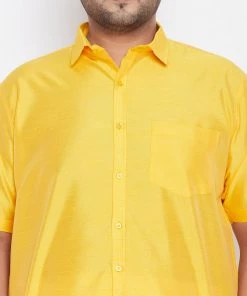Plus Size Collection VASTRAMAY Men's Plus Size Yellow Silk Blend Ethnic Shirt