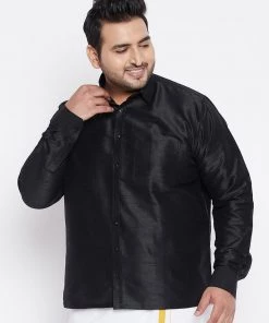 Plus Size Collection VASTRAMAY Men's Plus Size Black Silk Blend Ethnic Shirt