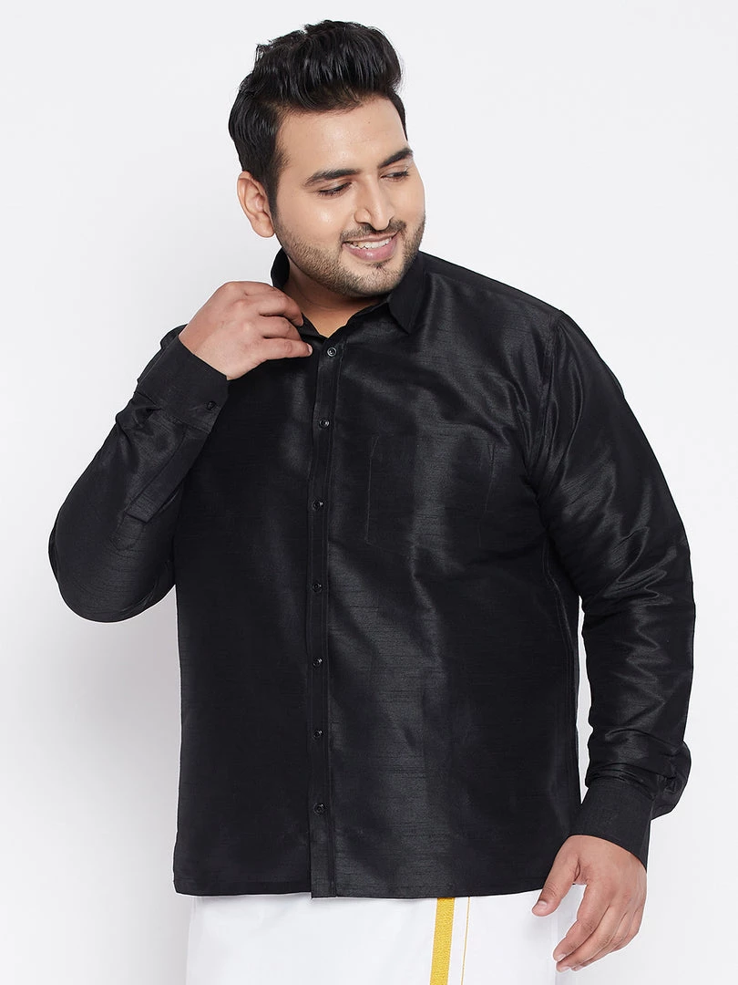 Plus Size Collection VASTRAMAY Men's Plus Size Black Silk Blend Ethnic Shirt 3 Plus Size Collection VASTRAMAY Men's Plus Size Black Silk Blend Ethnic Shirt