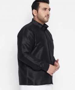 Plus Size Collection VASTRAMAY Men's Plus Size Black Silk Blend Ethnic Shirt