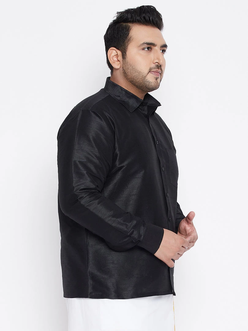 Plus Size Collection VASTRAMAY Men's Plus Size Black Silk Blend Ethnic Shirt 4 Plus Size Collection VASTRAMAY Men's Plus Size Black Silk Blend Ethnic Shirt