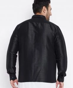 Plus Size Collection VASTRAMAY Men's Plus Size Black Silk Blend Ethnic Shirt 10 Plus Size Collection VASTRAMAY Men's Plus Size Black Silk Blend Ethnic Shirt