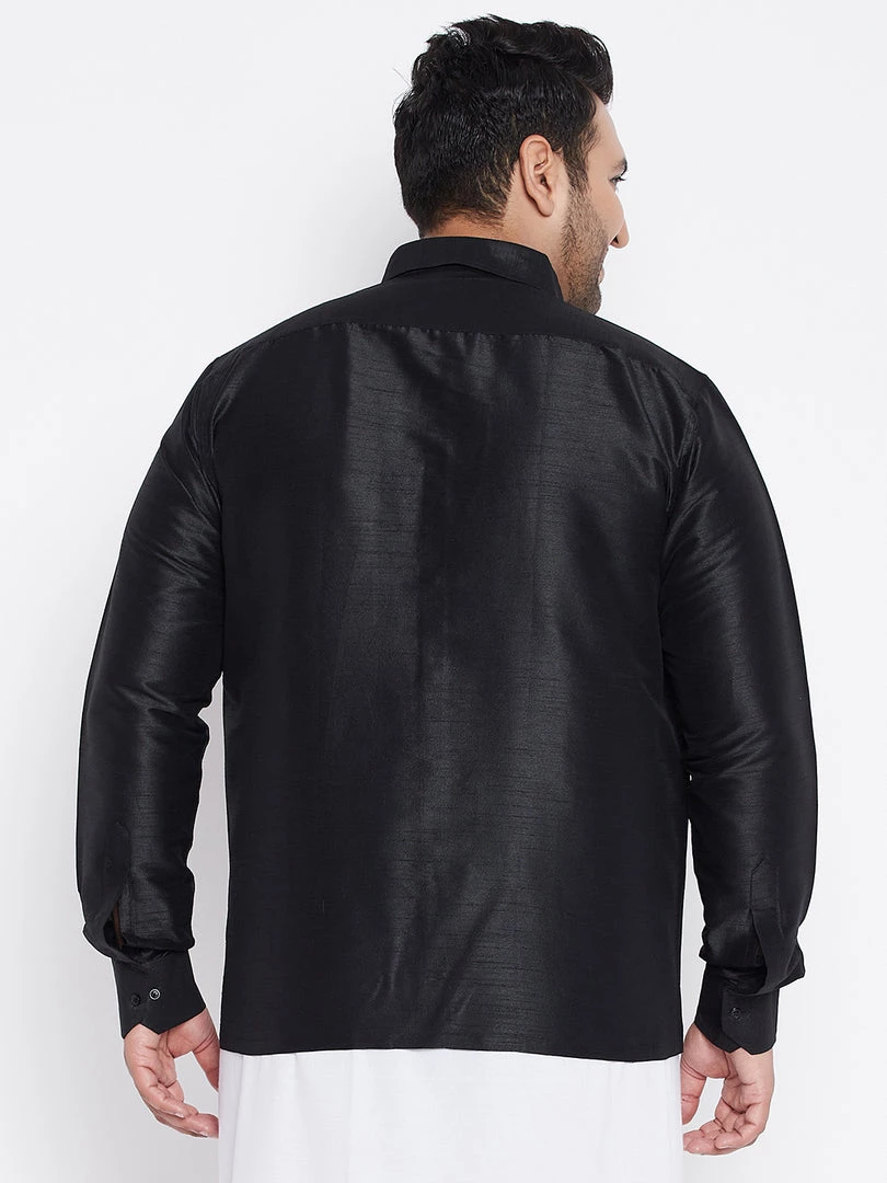 Plus Size Collection VASTRAMAY Men's Plus Size Black Silk Blend Ethnic Shirt 5 Plus Size Collection VASTRAMAY Men's Plus Size Black Silk Blend Ethnic Shirt
