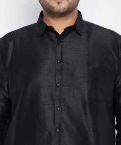 Plus Size Collection VASTRAMAY Men's Plus Size Black Silk Blend Ethnic Shirt 11 Plus Size Collection VASTRAMAY Men's Plus Size Black Silk Blend Ethnic Shirt