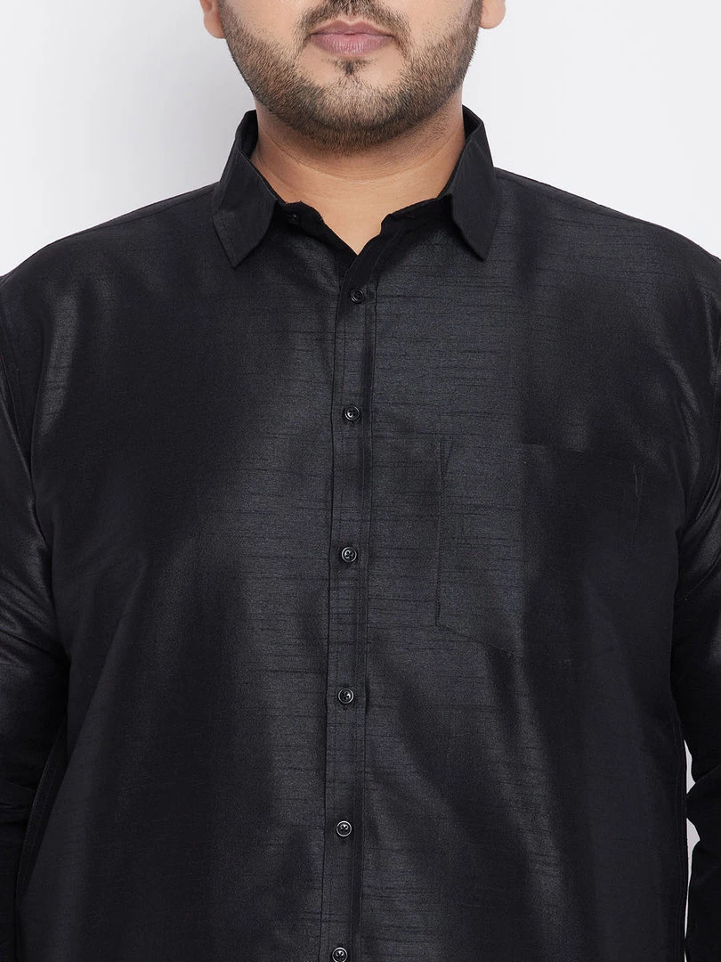 Plus Size Collection VASTRAMAY Men's Plus Size Black Silk Blend Ethnic Shirt 6 Plus Size Collection VASTRAMAY Men's Plus Size Black Silk Blend Ethnic Shirt