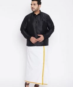 Plus Size Collection VASTRAMAY Men's Plus Size Black Silk Blend Ethnic Shirt 12 Plus Size Collection VASTRAMAY Men's Plus Size Black Silk Blend Ethnic Shirt