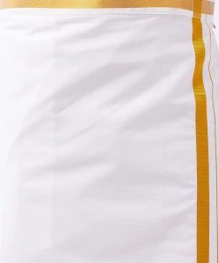 Vastramay Men's Plus Size Black And White Silk Blend Shirt And Mundu Set Plus Size Collection