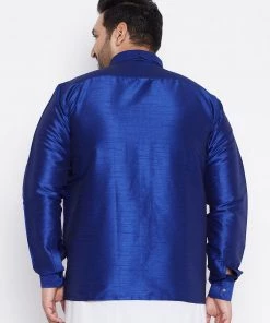 Plus Size Collection VASTRAMAY Men's Plus Size Blue Silk Blend Ethnic Shirt