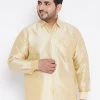 VASTRAMAY Men's Plus Size Golden Silk Blend Ethnic Shirt